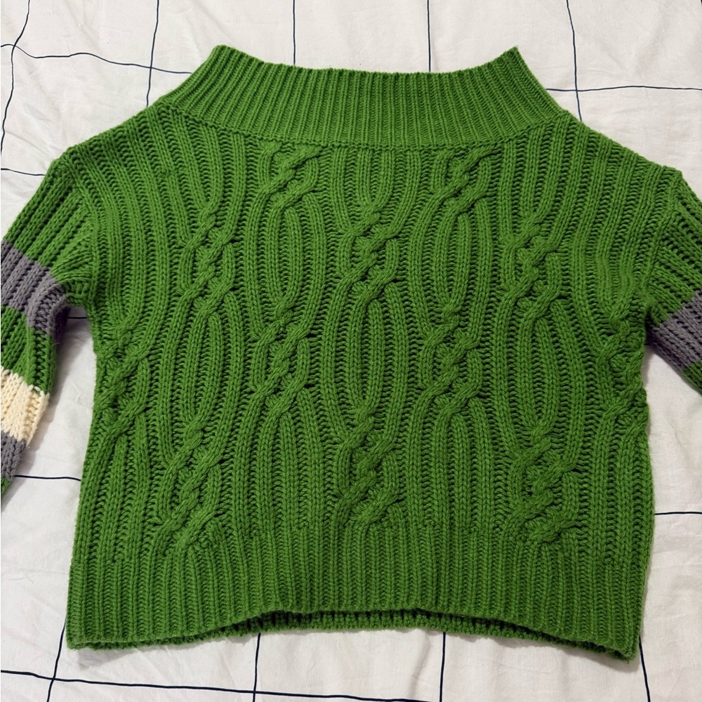 Green Knit Sweater Off Shoulder